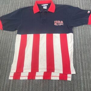 Vintage Champion USA Polo Shirt - Red and Blue